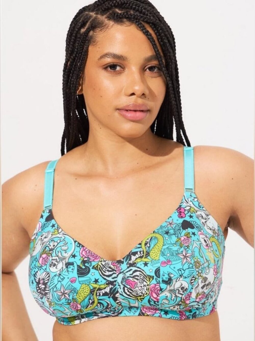 TORRID Curve Wire Free Lightly Padded Skull Tattoo Bra Size 44DDD